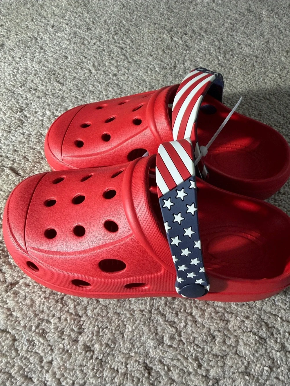 Kids Red Slip-Ons with American Flag Strap